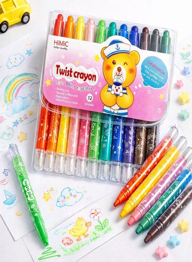 URM أقلام تلوين URM Twist للأطفال، ١٢ لونًا | أقلام تلوين قابلة للسحب بدون فوضى للأطفال الصغار | أقلام تلوين غير سامة قابلة لللف، مثالية للوازم المدرسية، الرسم، التلوين، الفنون والحرف اليدوية، هدية عيد ميلاد للأطفال - Image 2